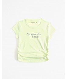 Abercrombie Light Green Aber & Fitch Side Ruched Logo Tee